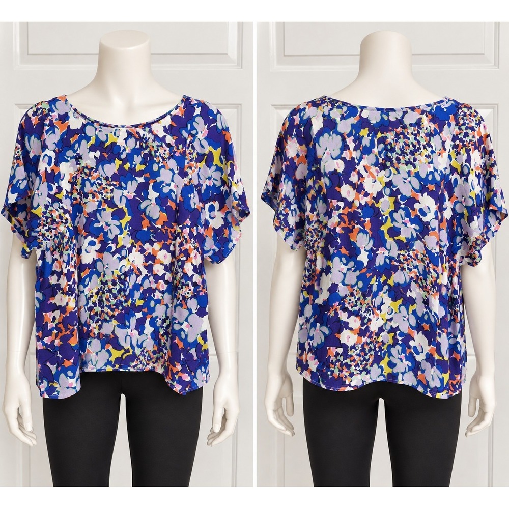 Maeve Anthropologie Womens M Floral Blouse Blue Purple Boho Flutter Sleeve Top